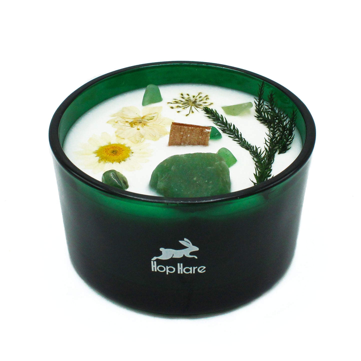 Kristallkerze mit Minzduft, Jade & Trockenblumen – „Minted Calm“
