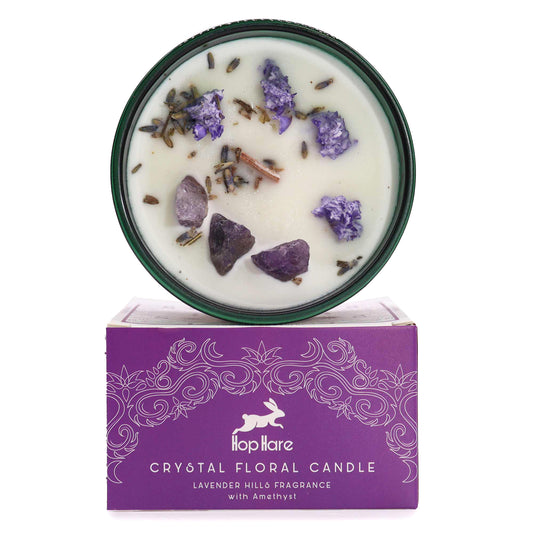 Kristallkerze mit Lavendelduft, Amethyst & Trockenblüten – „Whisper of Lavender“